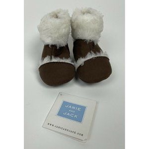 Janie and Jack Brown White Winter Faux Fur Crib Soft Boot Chukka Bootie Baby 1